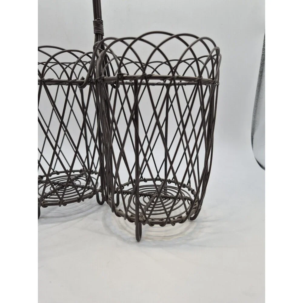 Metal Black Wire Wicker 2 Caddy Carrier Tote W/ Handle Wine Caddy Utensil Caddy